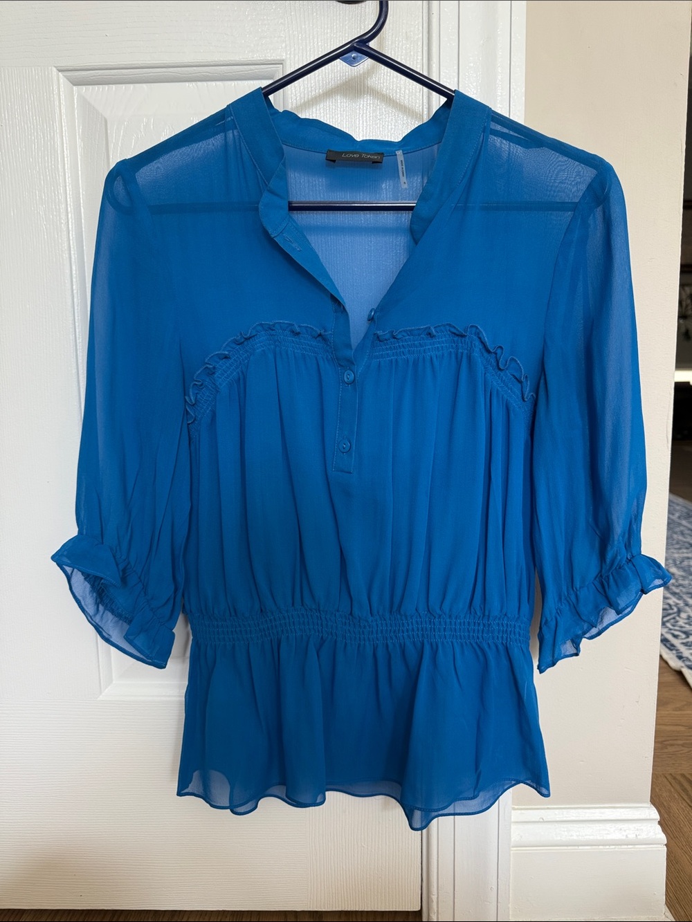 Love Token Royal Blue Sheer Peasant Blouse